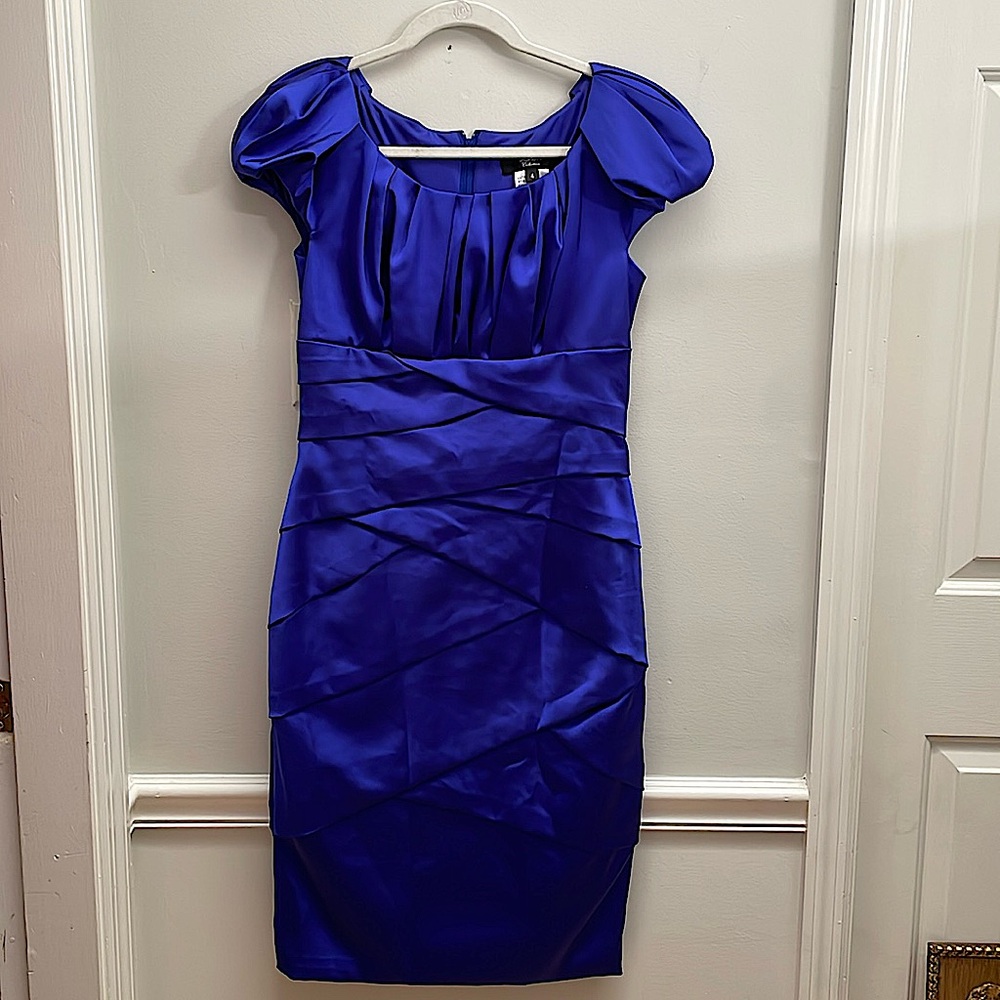 Tadashi Rouched Pencil Cocktail Dress, Knee Length, Royal Blue, Like New!